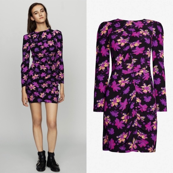 Maje Dresses & Skirts - Maje Rosamar Cross-Over Front Floral Print Dress (Fr Size 1)